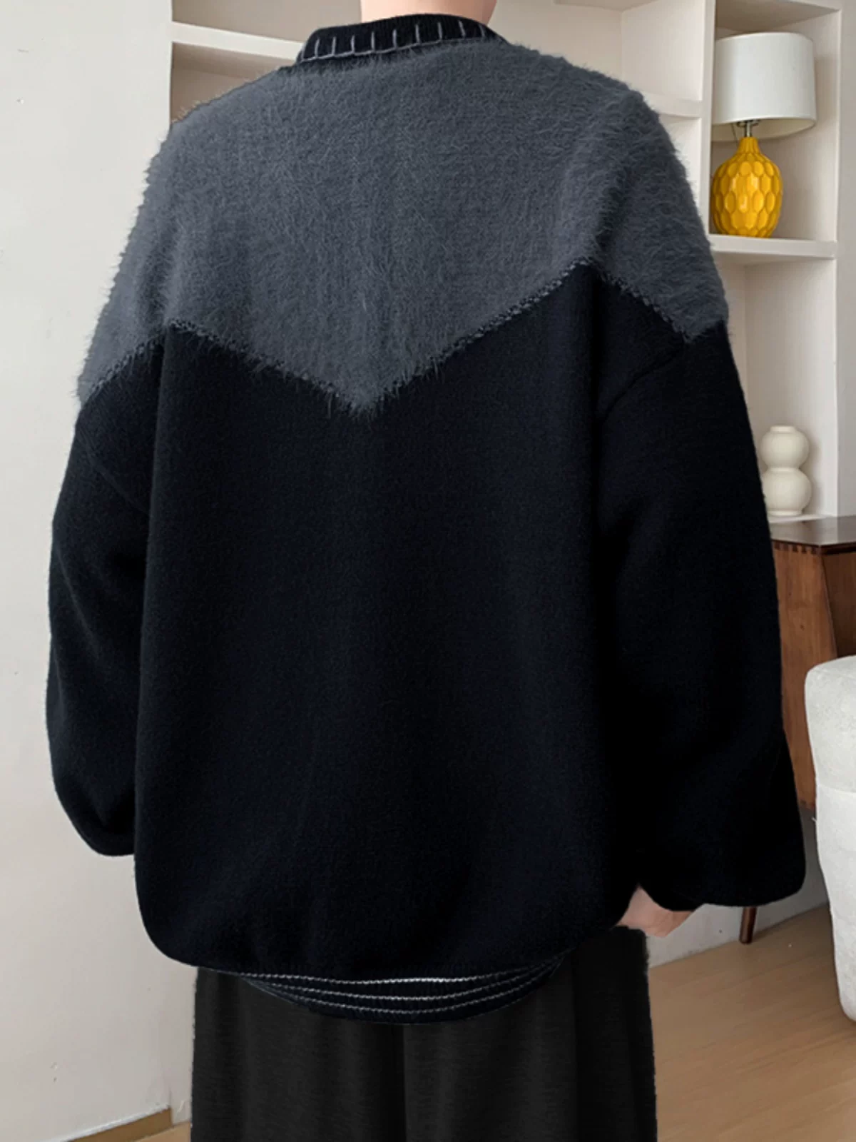 Áo len cardigan phối màu cho nam, áo dệt kim cổ điển kiểu Mỹ, áo khoác dáng rộng hợp thời trang cho mùa xuân và mùa thu.