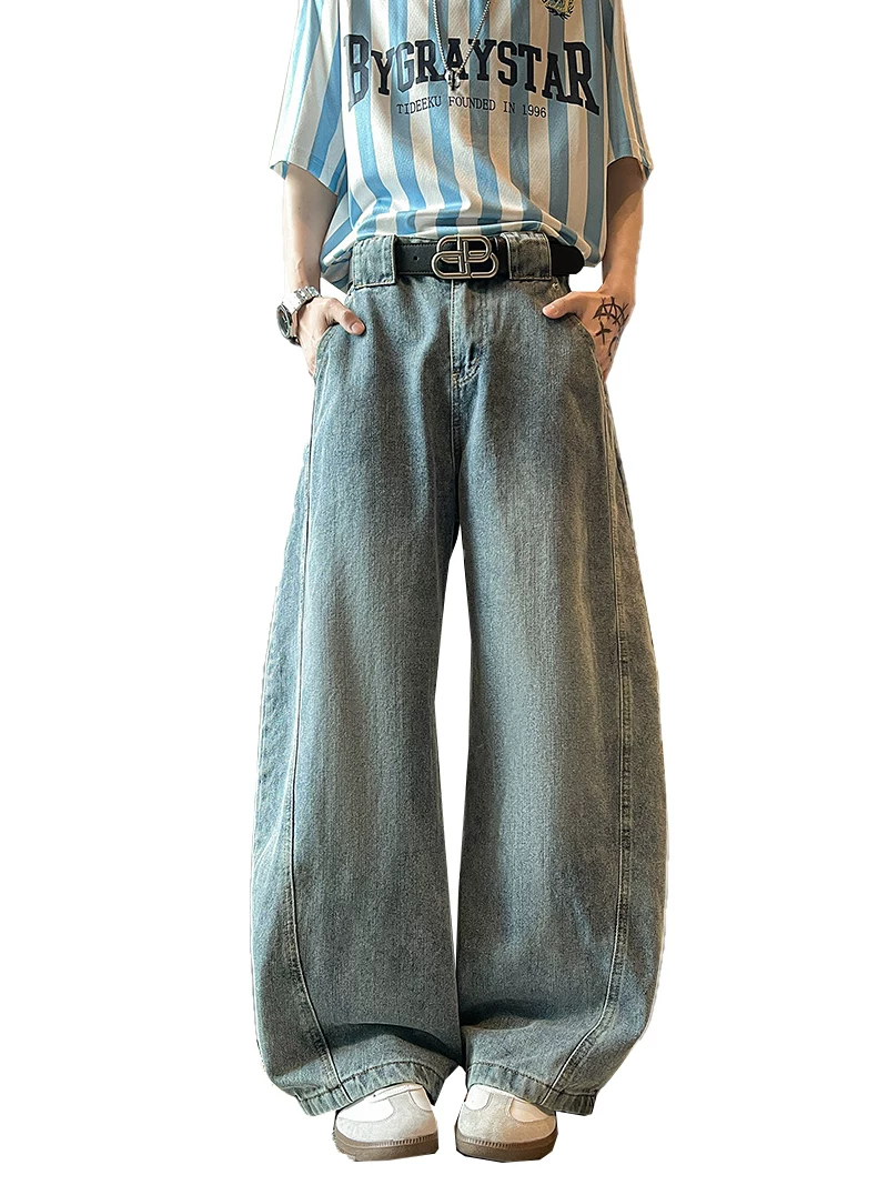 Quần jeans dáng rộng thùng thình kiểu scimitar dành cho nam, phong cách vintage Mỹ thời thượng mùa xuân thu, quần ống rộng dài chạm đất.