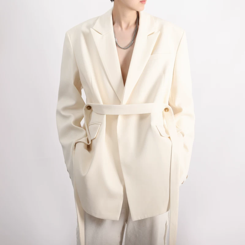 Áo blazer nam phong cách mới 2023 có thiết kế thắt lưng, áo khoác dáng rộng hợp thời trang phong cách Hàn Quốc cho mùa thu.