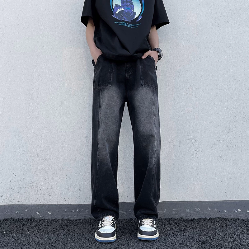 Quần jean denim nam kiểu Mỹ cổ điển, thương hiệu thời thượng, quần ống rộng, phong cách đường phố mùa hè, quần dài dáng suông.