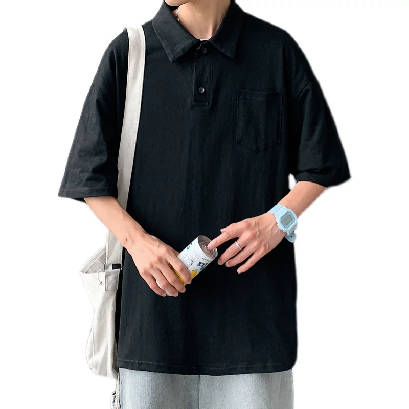 Áo polo ngắn tay mùa hè dành cho nam, áo thun dáng rộng phong cách Hồng Kông, áo thun cec siêu hot đa năng hợp thời trang phong cách Hàn Quốc