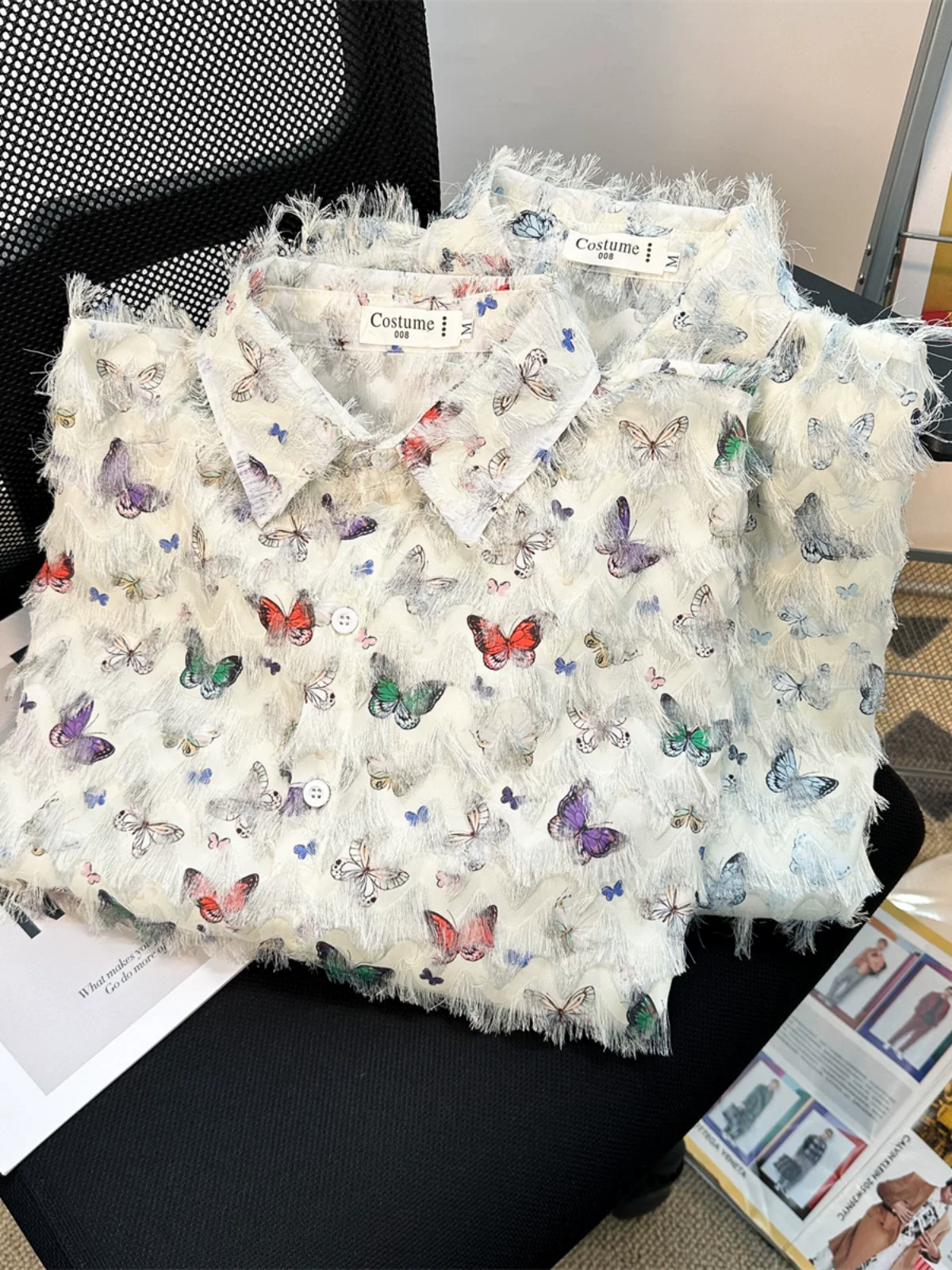 Áo sơ mi nam họa tiết bướm tua rua, tay dài, thiết kế độc đáo mùa hè, áo thời trang Mỹ, áo khoác cặp đôi.