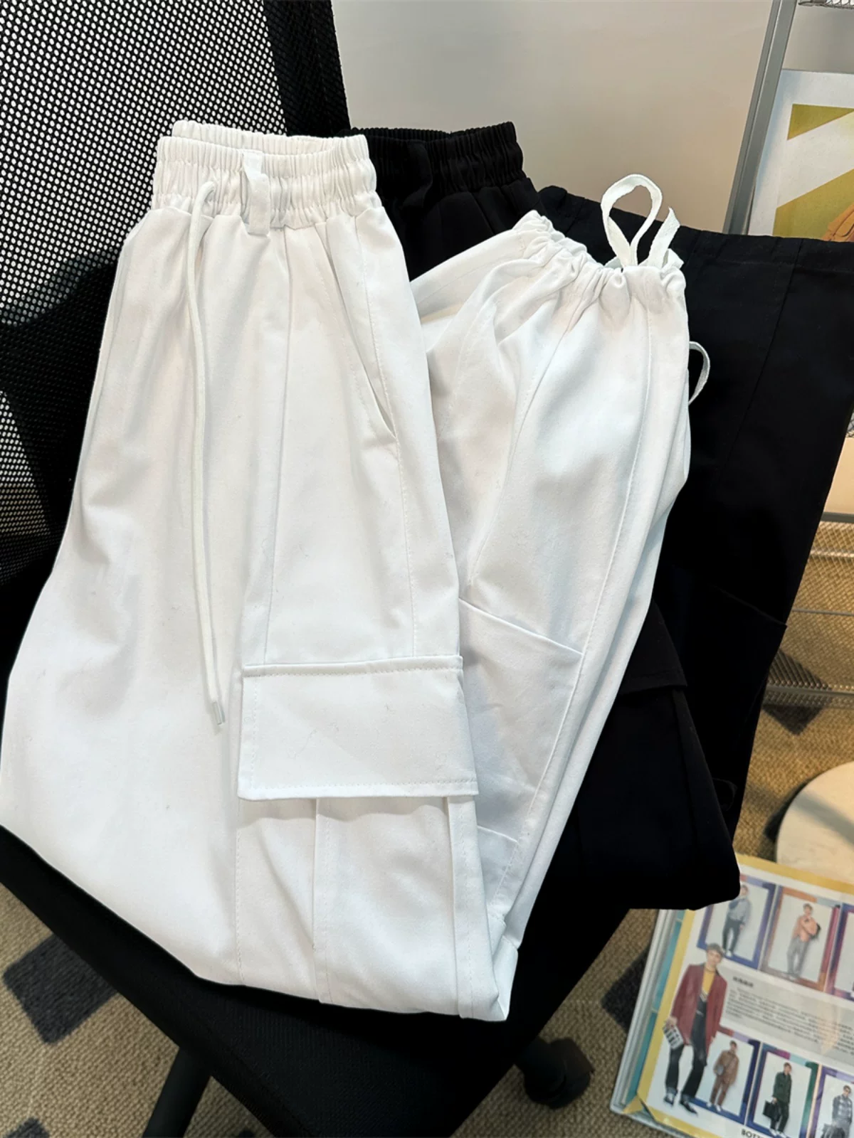 Quần cargo nhiều túi thời thượng dành cho nam, phong cách thu mới, quần đôi phong cách hip-hop Mỹ, quần dài ống rộng thoải mái.