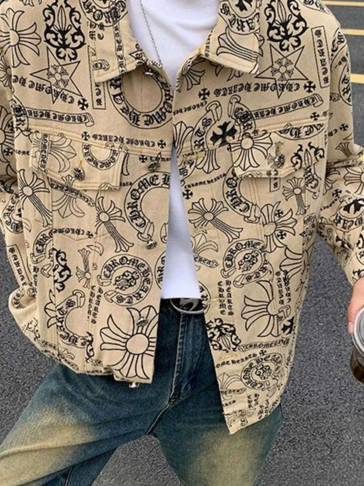 Áo khoác denim thêu họa tiết graffiti dành cho nam và nữ, áo kiểu dáng độc đáo, áo khoác phong cách Mỹ cổ điển hợp thời trang cho mùa xuân và mùa thu.