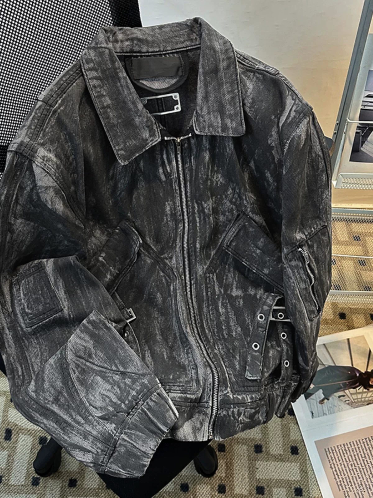 Áo khoác denim ngắn kiểu dáng bụi bặm dành cho nam, thương hiệu thời trang xuân thu, áo khoác công sở cao cấp kiểu Mỹ rộng rãi, cá tính và sành điệu.