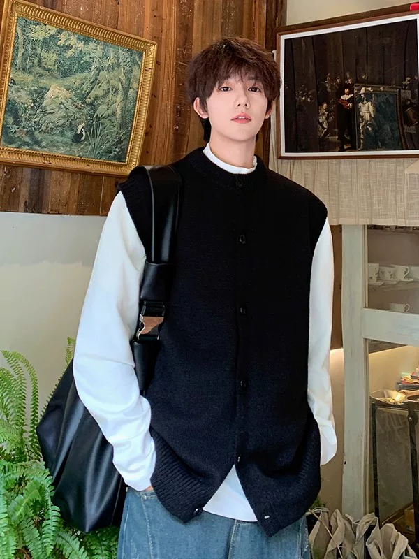 Áo len cardigan kiểu Nhật dành cho nam, áo dệt kim nhiều lớp mùa thu đông, áo khoác rộng rãi phong cách retro thời thượng.