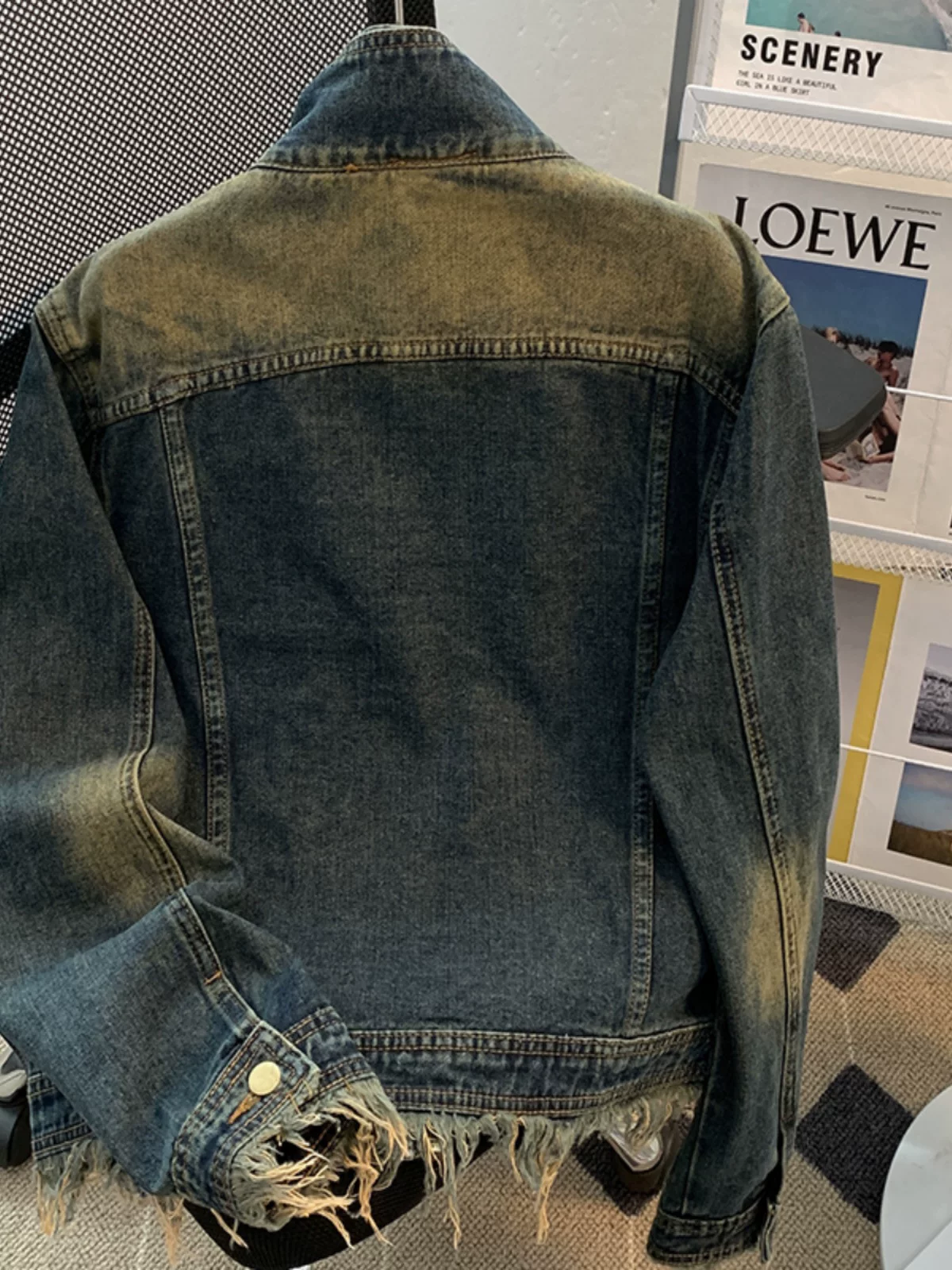 Áo khoác denim giả hai mảnh phong cách Mỹ dành cho nam, dáng rộng, cổ đứng, kiểu dáng cổ điển, áo khoác thường ngày hợp thời trang mùa xuân thu.