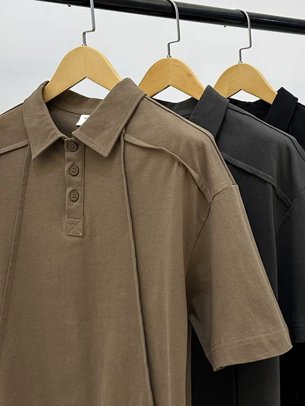 Áo polo cổ điển kiểu Mỹ dành cho nam, áo thun ngắn tay rộng rãi, thoáng mát, hợp thời trang mùa hè với thiết kế kiểu Nhật và cổ áo lật.