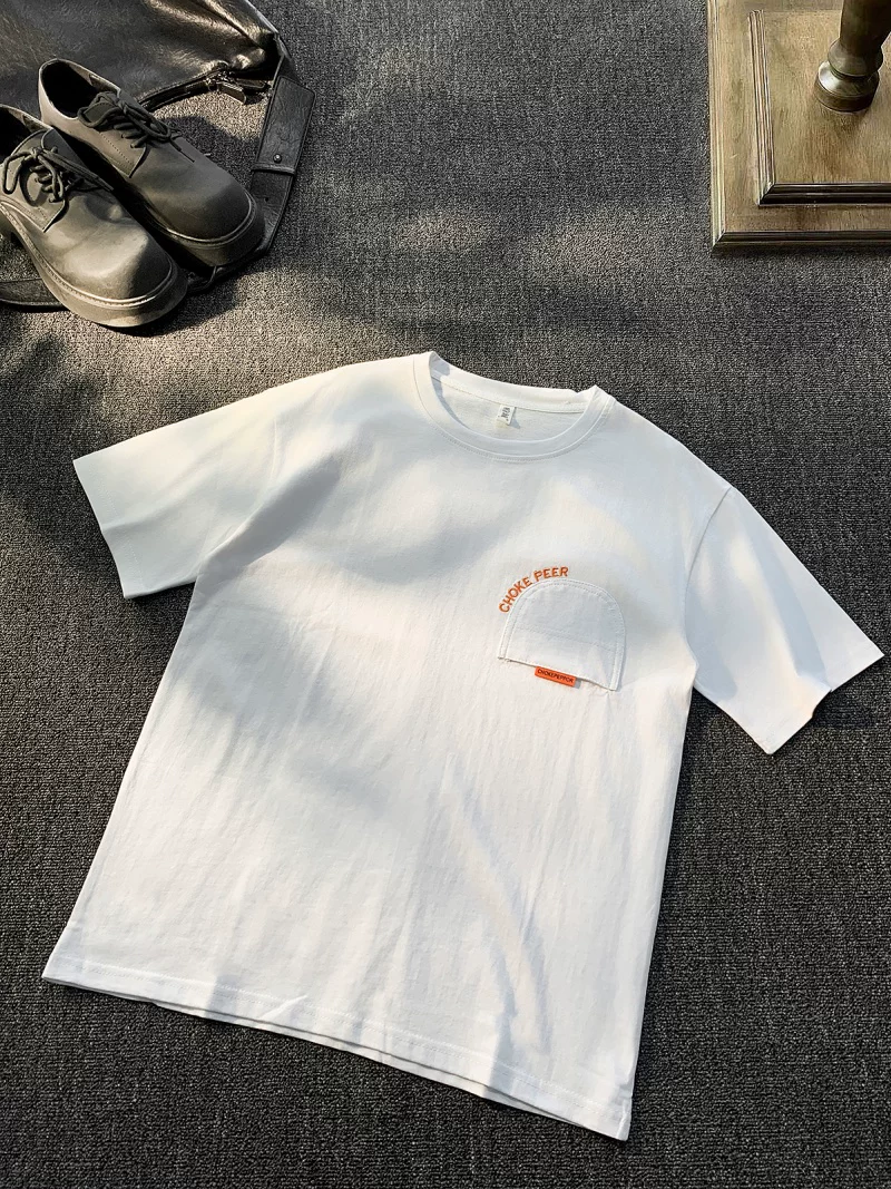 Áo thun nam tay ngắn thêu chữ kiểu Mỹ, chất liệu cotton nguyên chất, phong cách casual mùa hè, thương hiệu thời thượng, dáng rộng, cảm giác cao cấp.