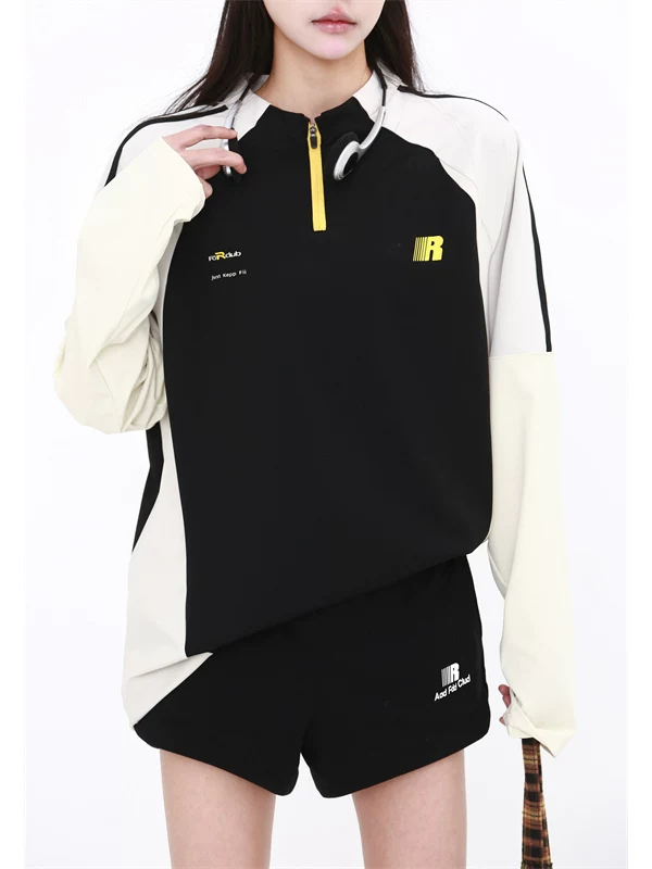 Áo thun dài tay kiểu Mỹ dành cho nam và nữ, thương hiệu thời thượng, dáng rộng, áo thể thao phối màu, nhanh khô, áo đi xe đạp chống nắng.