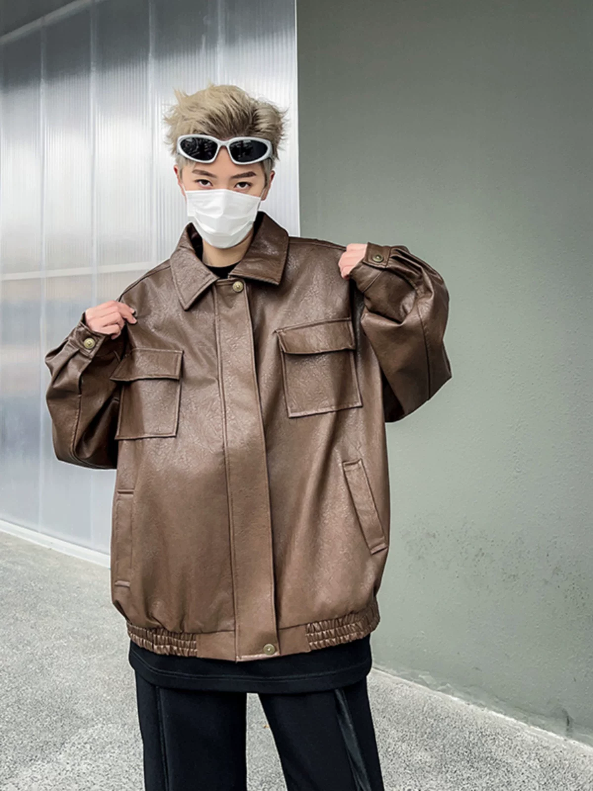 Áo khoác da PU dáng rộng mùa xuân thu dành cho nam, áo khoác da xe máy cổ điển, thương hiệu thời thượng, áo khoác ngoài cá tính cho cặp đôi.