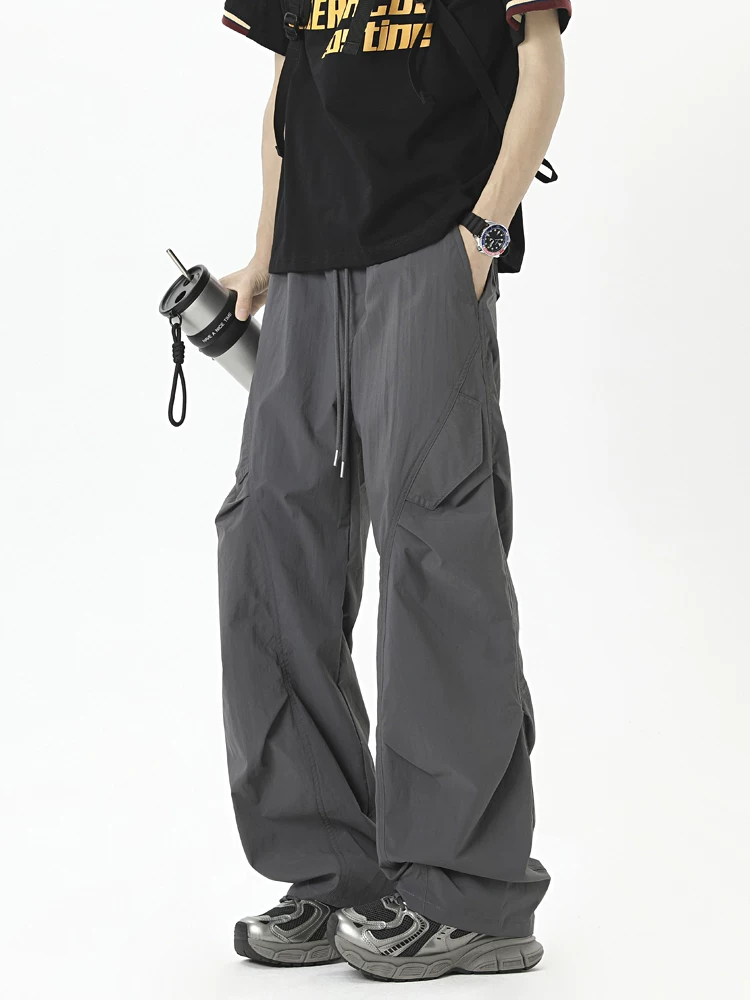 Quần thể thao thiết kế xếp ly kiểu Mỹ dành cho nam, quần cargo mỏng nhanh khô mùa hè, quần âu ống đứng cao cấp.