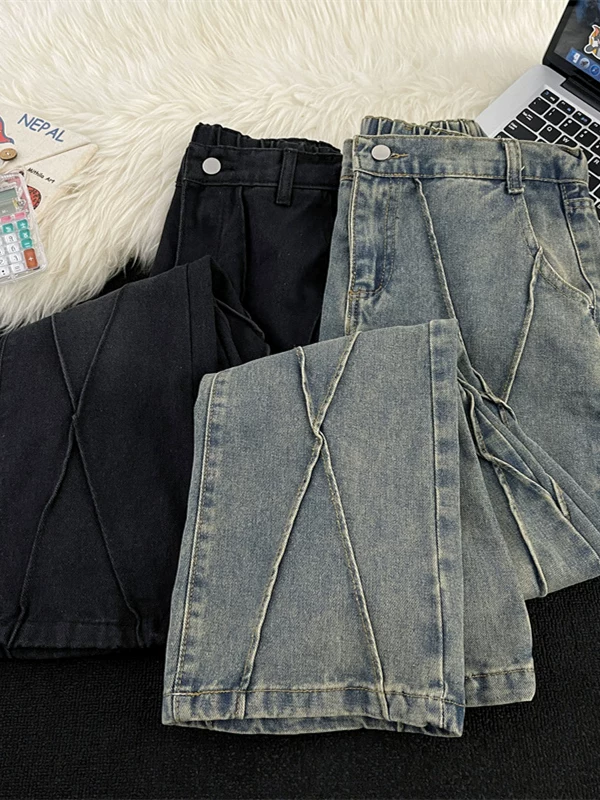 Quần jean nam thiết kế phá cách, thương hiệu thời thượng mùa hè, quần ống loe dáng rộng, quần casual phong cách retro Mỹ.