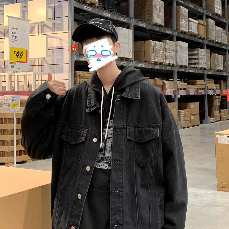 Mùa xuân thu 2023 áo khoác denim nam mới hợp thời trang dáng rộng đa năng hợp thời trang thương hiệu ins áo khoác bảo hộ lao động dày dặn