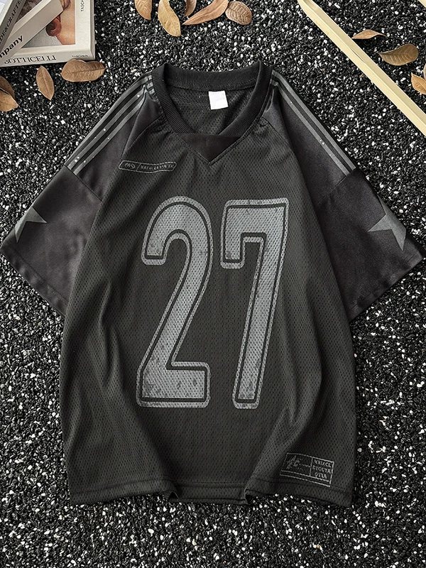 Áo thun thể thao cổ chữ V khoét lưới dành cho nam phong cách Mỹ hợp thời trang, áo thun ngắn tay nhanh khô, đa năng, áo lụa băng dành cho cặp đôi