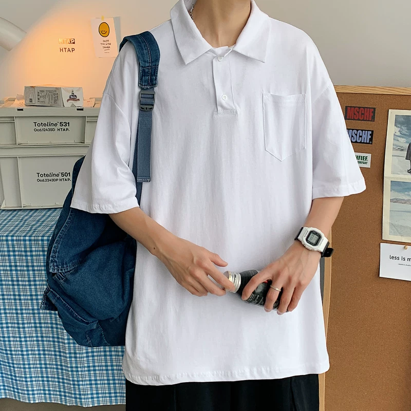 Áo polo ngắn tay mùa hè dành cho nam, áo thun dáng rộng phong cách Hồng Kông, áo thun cec siêu hot đa năng hợp thời trang phong cách Hàn Quốc