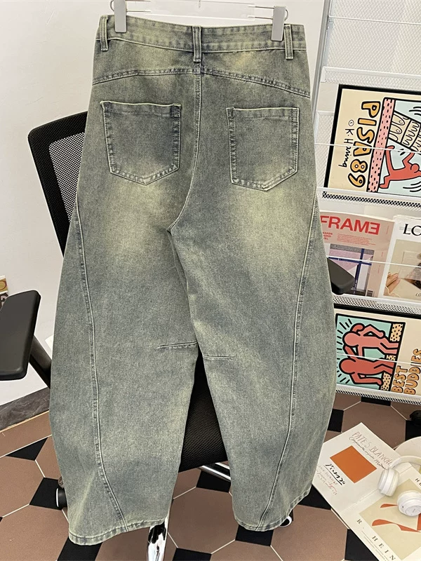 Quần jeans rách nam, kiểu mới hè 2025, quần ống rộng dáng suông, phong cách Mỹ, dài chạm đất.