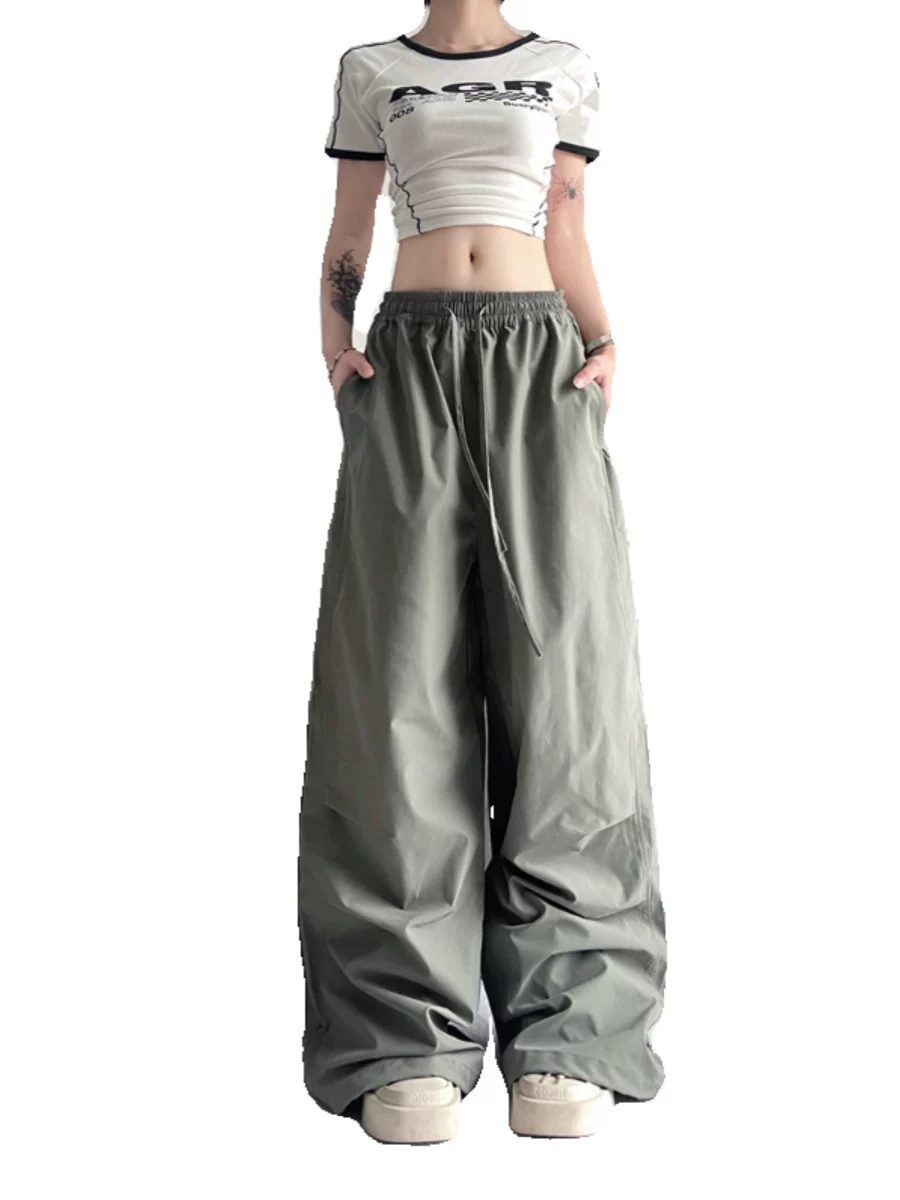 Quần công sở phong cách hip-hop kiểu Mỹ dành cho nam, mùa xuân hè, quần dù cặp đôi thương hiệu thời thượng, quần thể thao ống rộng dài chạm sàn.