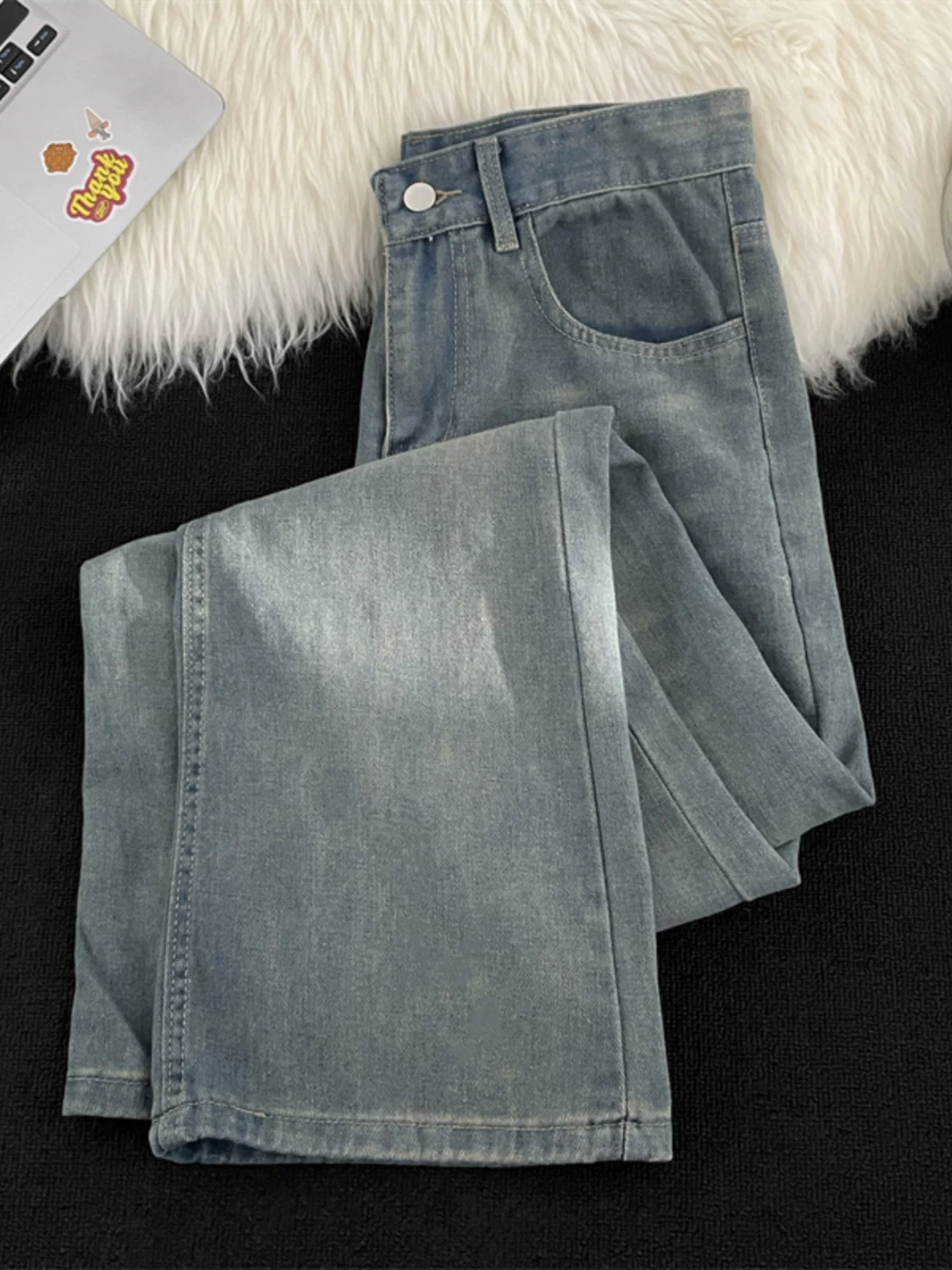 Quần jean nam kiểu dáng rách, phong cách retro Mỹ, quần casual mùa hè, kiểu dáng mỏng, thương hiệu thời thượng, dáng rộng, hơi loe.