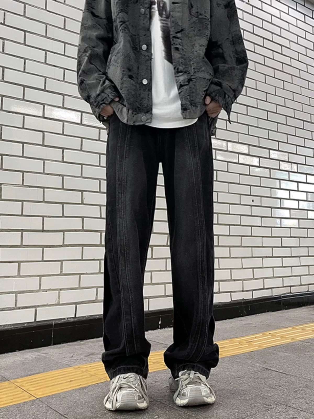 Quần jeans nam may vá nhiều lớp, kiểu dáng cũ kỹ, phong cách hip-hop Mỹ mùa thu, quần ống rộng thoải mái, hợp thời trang.