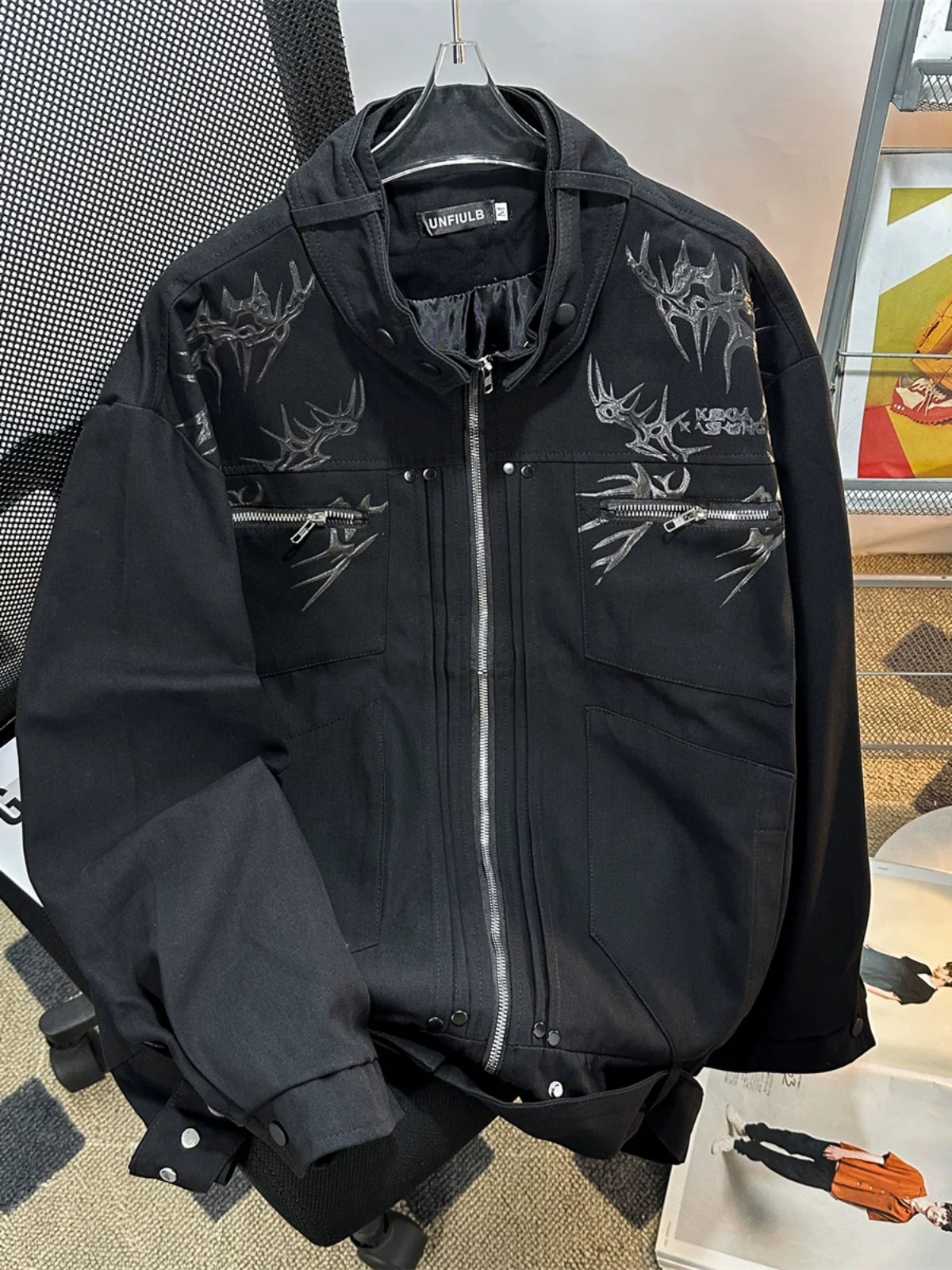 Áo khoác bomber thêu kiểu Mỹ dành cho nam, áo khoác ngoài thương hiệu thời trang xuân thu, kiểu dáng rộng rãi, cổ đứng, phong cách công sở.