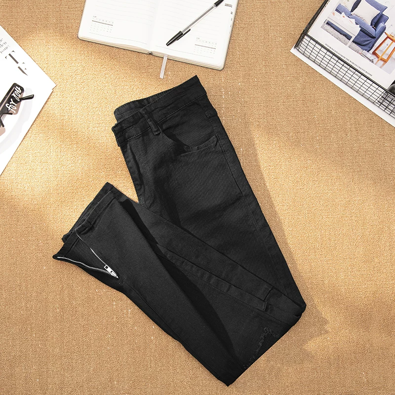 Quần jean rách cho nam, thương hiệu thời thượng, phong cách đường phố, quần dài có khóa kéo, kiểu dáng mỏng mùa hè, quần dài ống đứng cá tính.