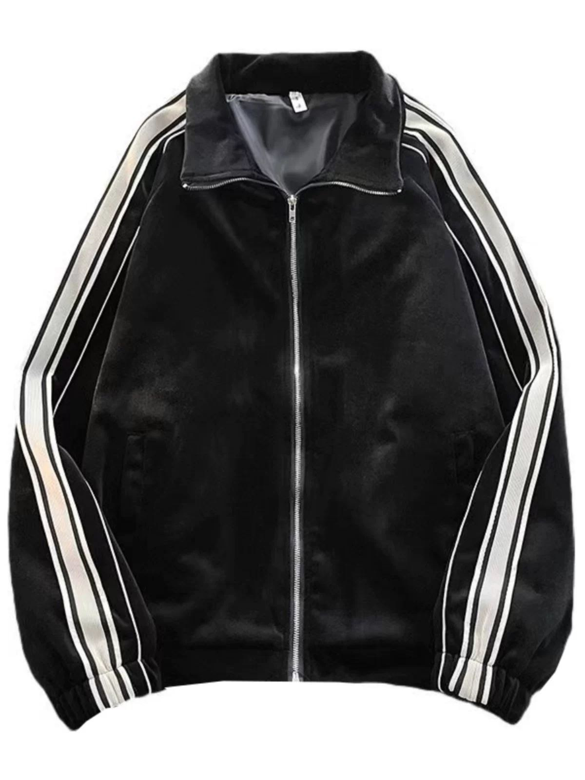 Bộ đồ thể thao nam kiểu Mỹ, thu đông, áo khoác nhung kẻ sọc phối màu, quần ống đứng, bộ hai món thời trang.