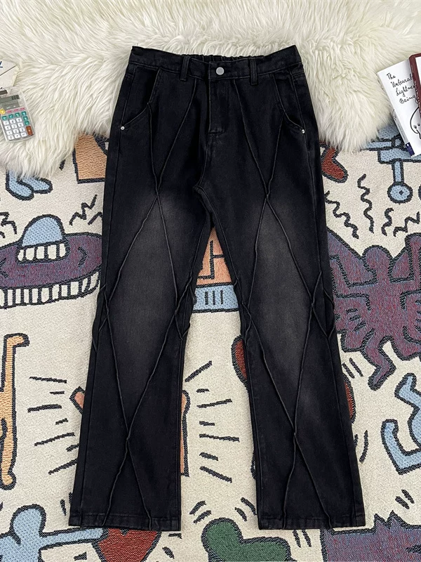 Quần jean nam thiết kế phá cách, thương hiệu thời thượng mùa hè, quần ống loe dáng rộng, quần casual phong cách retro Mỹ.