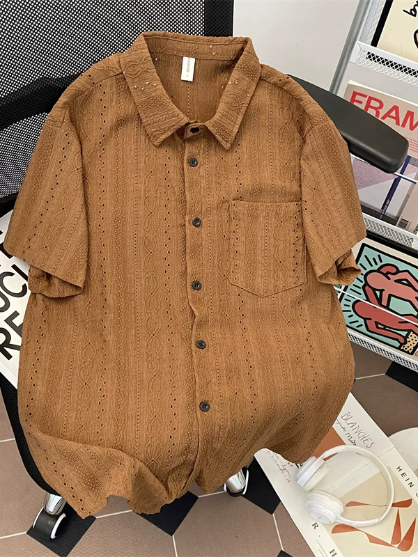 Áo sơ mi nam tay ngắn kiểu Nhật, chất liệu lụa đá mùa hè, cổ polo, thiết kế thời trang, thương hiệu sành điệu.