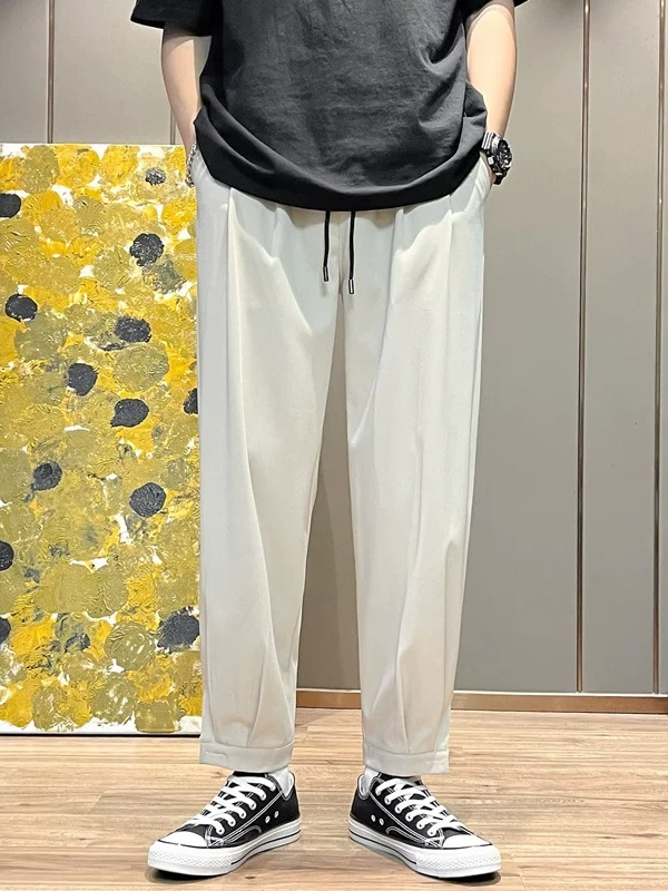 Quần lụa băng phong cách Hàn Quốc thời thượng, quần lửng rộng rãi, quần jogger nam mùa hè mỏng, đa năng, kiểu harem