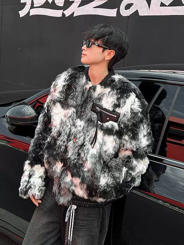 Áo khoác len cừu nhuộm chàm độc đáo dành cho nam, áo khoác bông dày dặn dáng rộng mùa đông, áo khoác bông ấm áp phong cách Mỹ thời thượng.