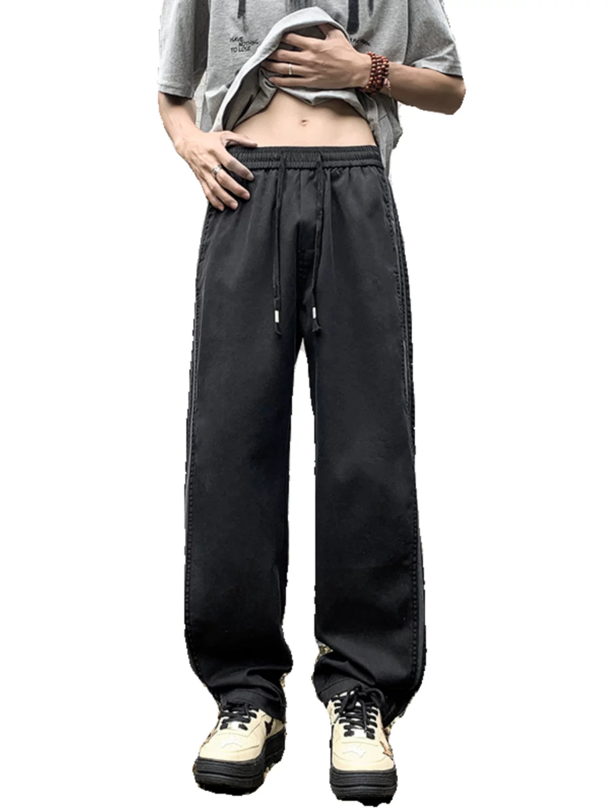 Quần sọc hip-hop phong cách Mỹ dành cho nam, quần thể thao đường phố thời thượng mùa hè, quần dài ống rộng đa năng, thoải mái.