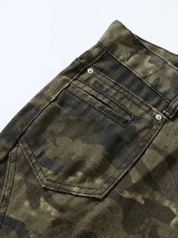 Quần cargo nhiều túi họa tiết rằn ri dành cho nam, quần dài ống loe dáng thẳng phong cách hip-hop mùa hè, quần jeans retro hợp thời trang.