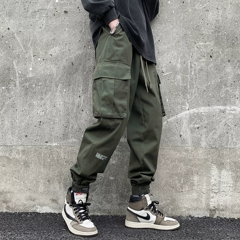 Quần cargo nam phong cách Hồng Kông, thương hiệu thời thượng có khóa dán Velcro, quần jogger cho mùa xuân thu, dáng rộng, quần thường ngày đa năng dành cho học sinh.