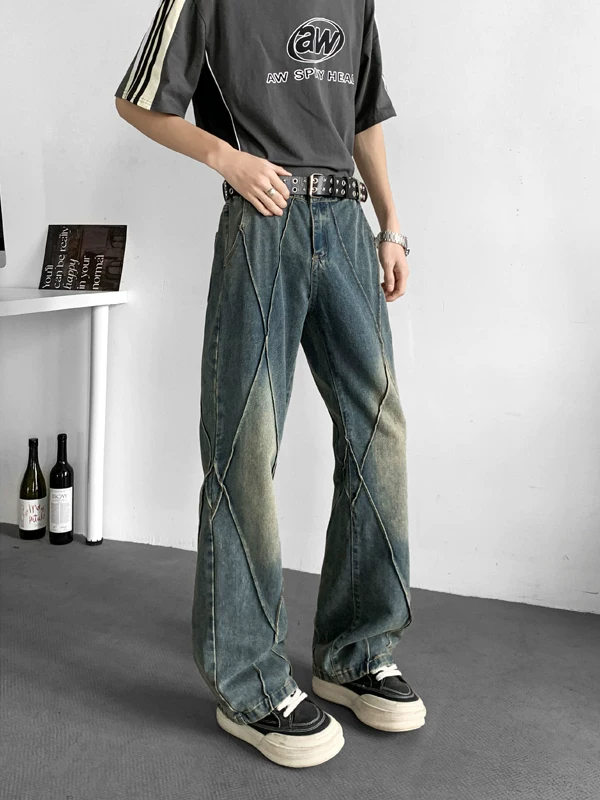 Quần jeans ống loe nam kiểu dáng phá cách mùa hè, quần ống rộng thẳng phong cách Mỹ.