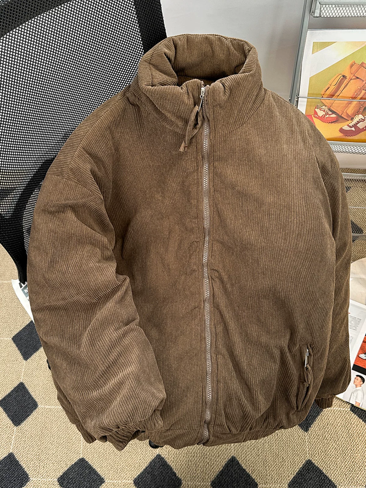 Áo khoác cotton dày dặn mùa đông dành cho nam, phong cách retro Mỹ, thương hiệu thời thượng, áo khoác cotton dáng rộng.