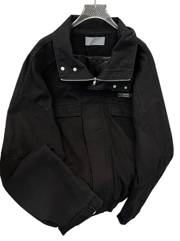 Áo khoác cổ đứng ngắn kiểu Mỹ dành cho nam, áo khoác vải canvas cleanfit mùa xuân thu, áo khoác công sở thời trang, cá tính.