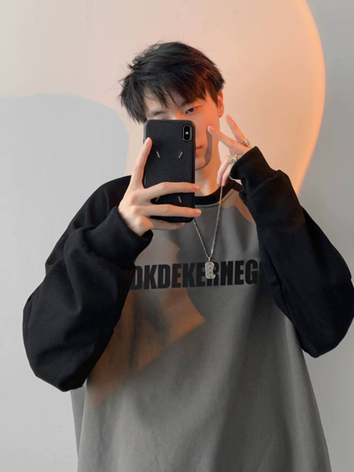 Áo sweatshirt in họa tiết phối màu dành cho nam, thương hiệu thời trang xuân thu, áo tay raglan kiểu Mỹ, áo thun cotton nguyên chất dày dặn, dáng rộng.
