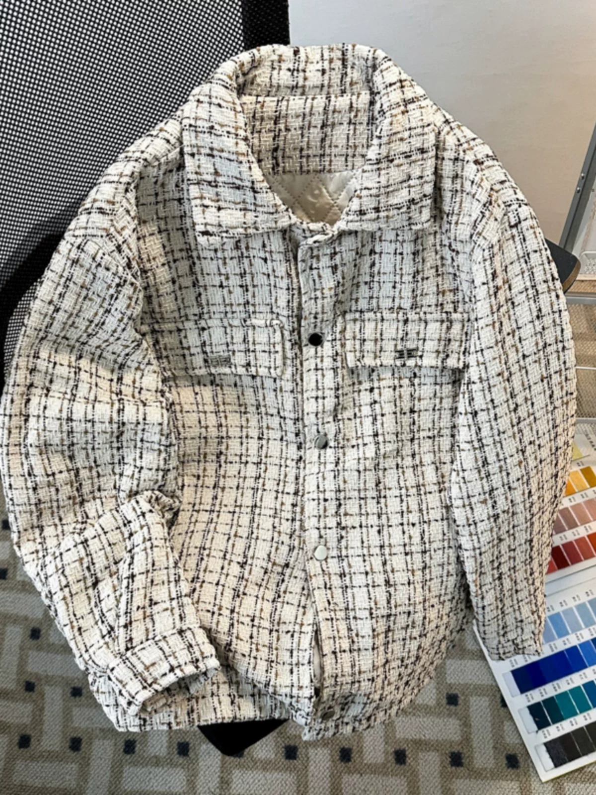 Áo khoác nam phong cách Chanel cổ điển, áo khoác cặp đôi dáng rộng phong cách Mỹ cao cấp hợp thời trang thu đông.