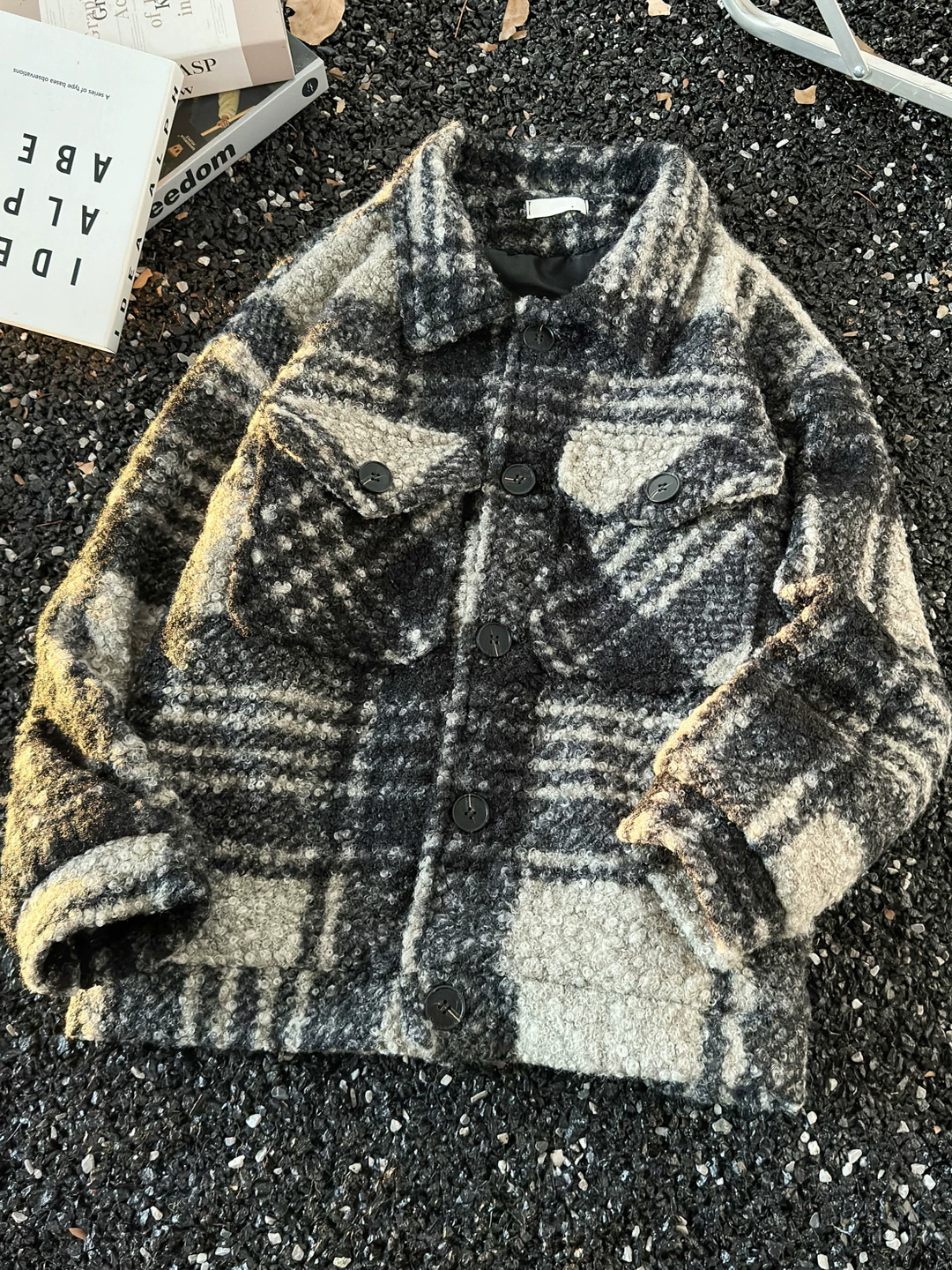 Áo khoác len kiểu Chanel dành cho nam, áo khoác kẻ sọc kiểu Mỹ mùa thu đông, phong cách Mỹ cao cấp, áo khoác dày dặn và ấm áp.