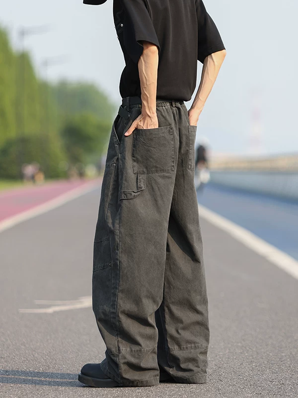 Quần jean denim nam chất liệu dày dặn, kiểu dáng mỏng mùa hè, thương hiệu thời thượng, ống đứng rộng rãi, giặt mài tạo hiệu ứng cũ, dài chạm đất.