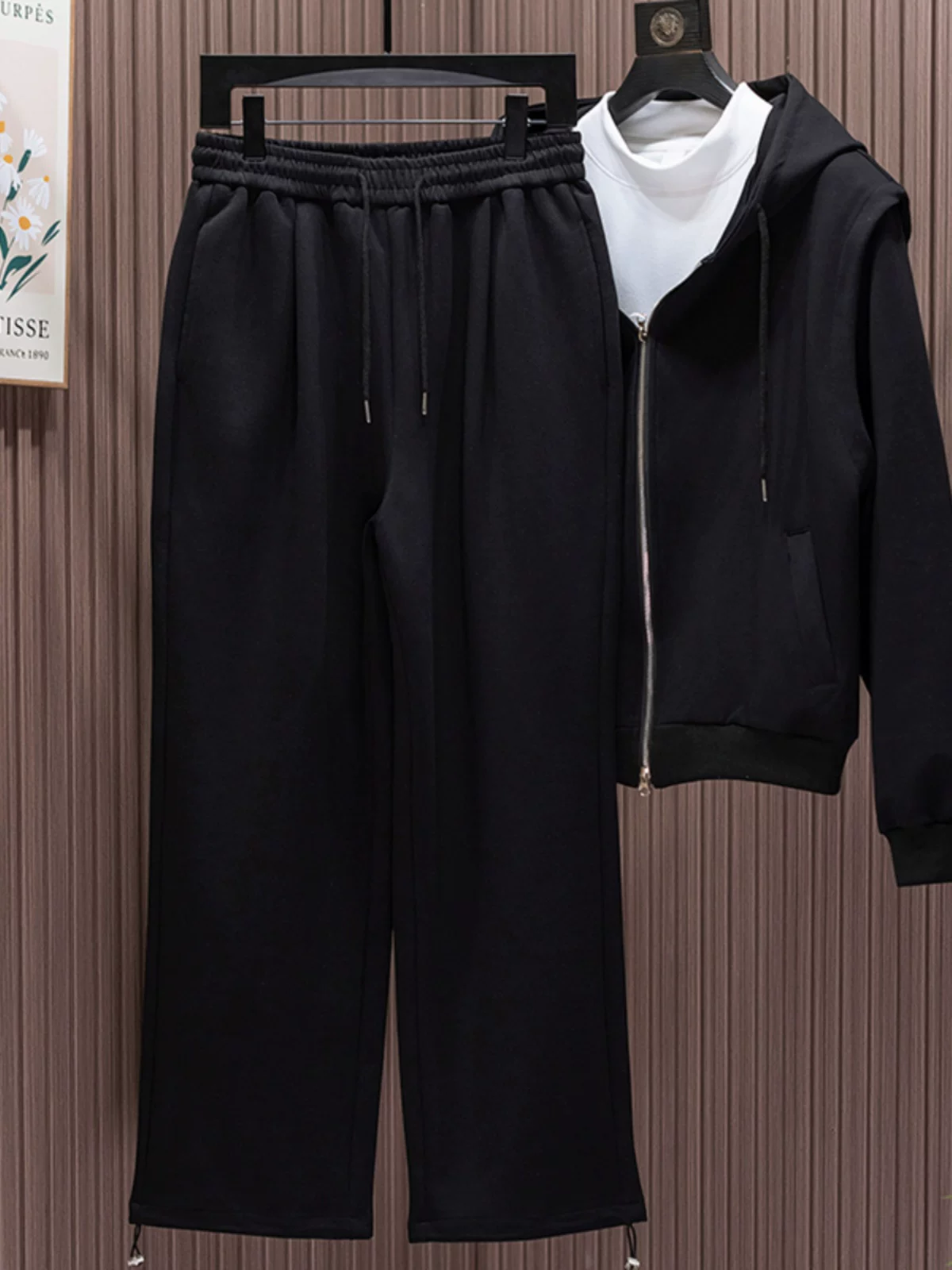 Áo khoác cardigan có mũ trùm đầu dành cho nam, bộ đồ thể thao phong cách Mỹ mùa xuân thu, áo khoác và quần rộng rãi.