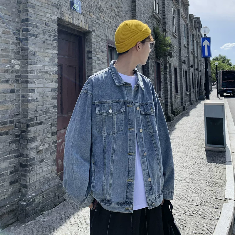 Áo khoác denim mùa xuân thu dành cho nam, phong cách thời trang Hồng Kông hợp xu hướng, áo dáng rộng sành điệu, phiên bản Hàn Quốc, áo khoác công sở retro hợp thời trang.