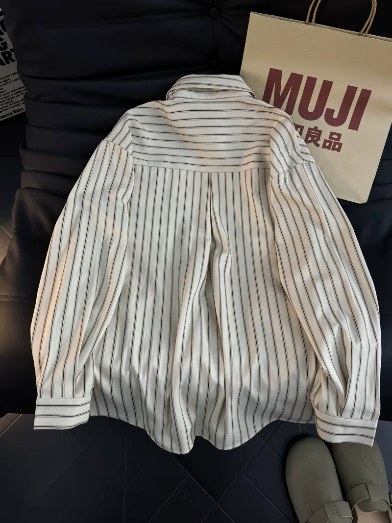 Áo sơ mi dài tay kẻ sọc phong cách Nhật Bản dành cho nam, áo kiểu dáng rộng hợp thời trang mùa hè, áo khoác sơ mi kiểu cổ điển.