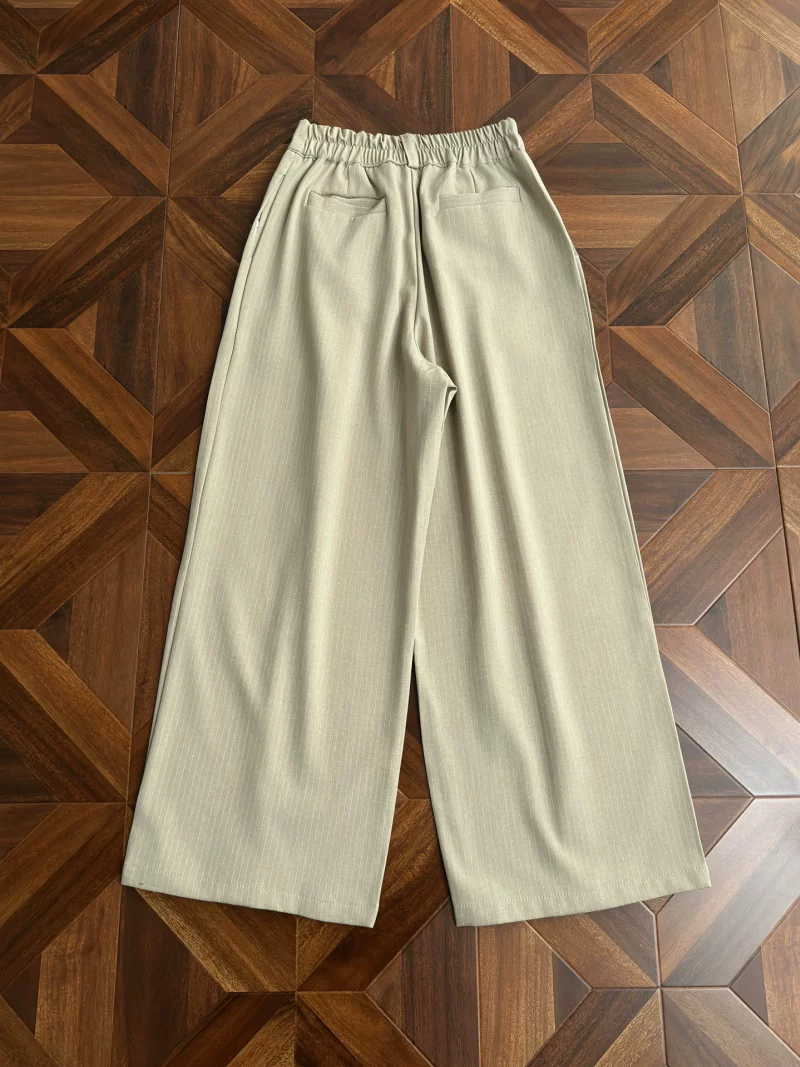 Quần tây ống rộng sọc kiểu Mỹ dành cho nam, dáng rộng mùa hè, lưng quần bán co giãn, quần thường ngày, thương hiệu thời thượng, thiết kế cài cúc, quần dài.