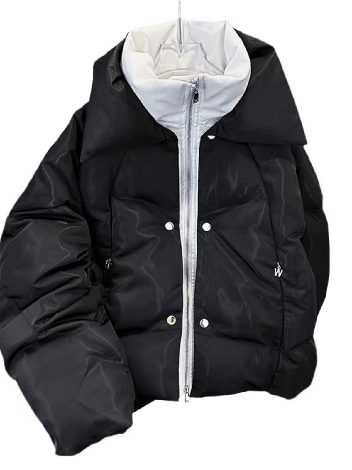 Áo khoác cotton giả hai lớp thiết kế phá cách dành cho nam, áo khoác cotton lót da PU dày dặn mùa đông, áo khoác ngoài lót bông kiểu Mỹ rộng rãi, hợp thời trang.