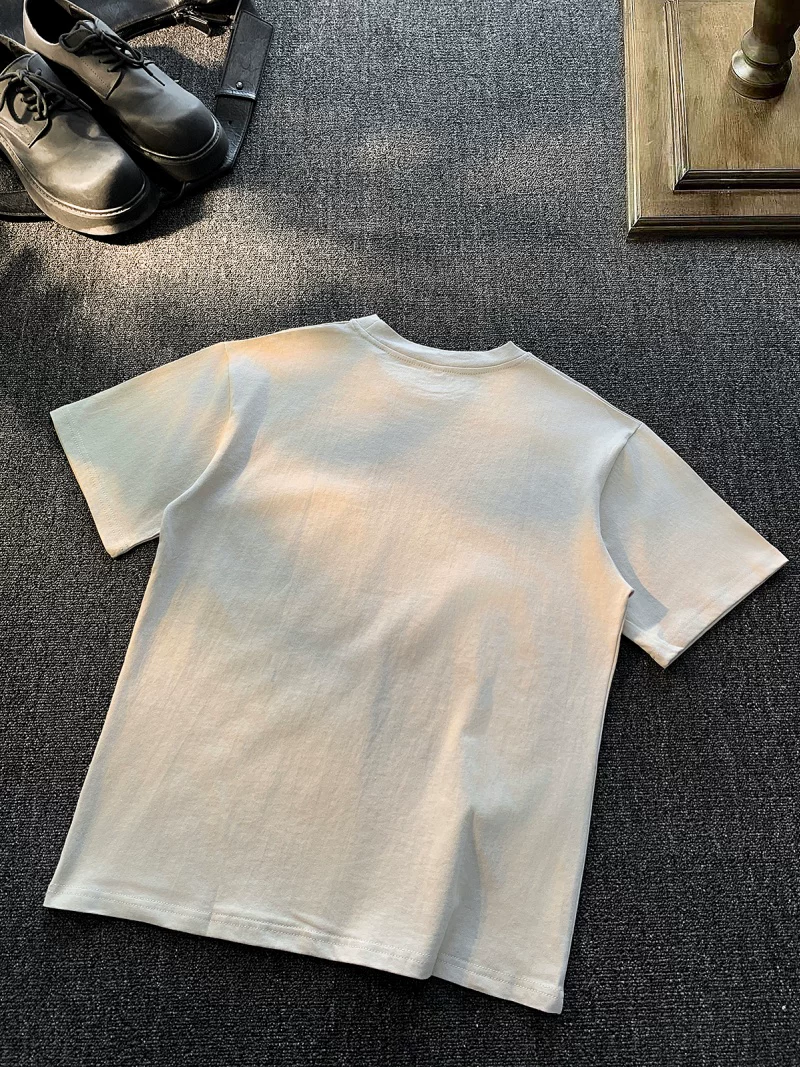 Áo thun cotton nguyên chất tay ngắn kiểu Mỹ, áo thun unisex thời trang dáng rộng cổ tròn, áo đôi thêu họa tiết mùa hè