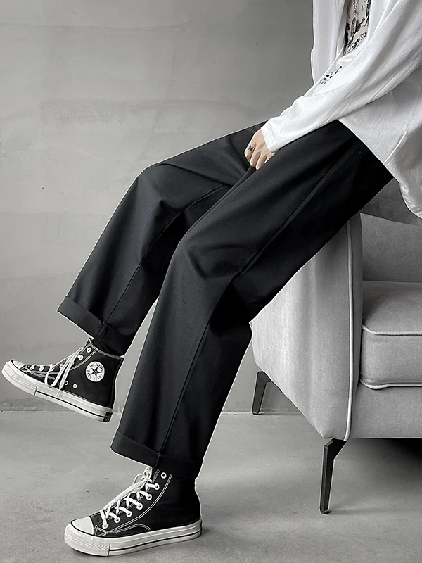 Quần mỏng mùa hè cho nam, quần dài ống đứng màu trơn đơn giản phong cách Nhật Bản, quần ống rộng dáng rộng hợp thời trang phong cách Hàn Quốc.