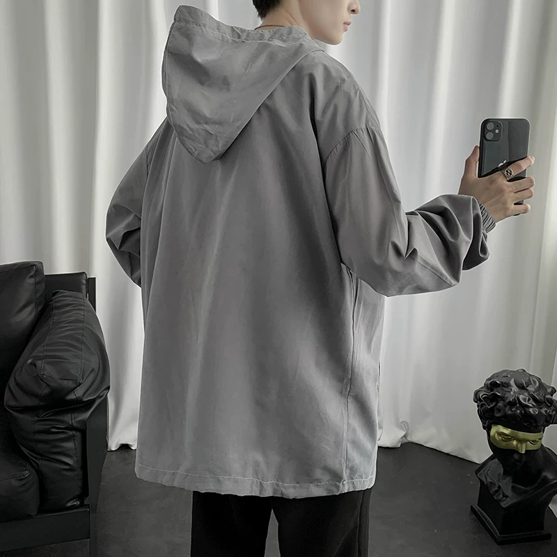 Áo nỉ có mũ kiểu Hồng Kông mùa hè dành cho nam, phong cách Harajuku, cực kỳ phổ biến trên Instagram, áo đa năng, áo khoác hip-hop rộng rãi, thoải mái.