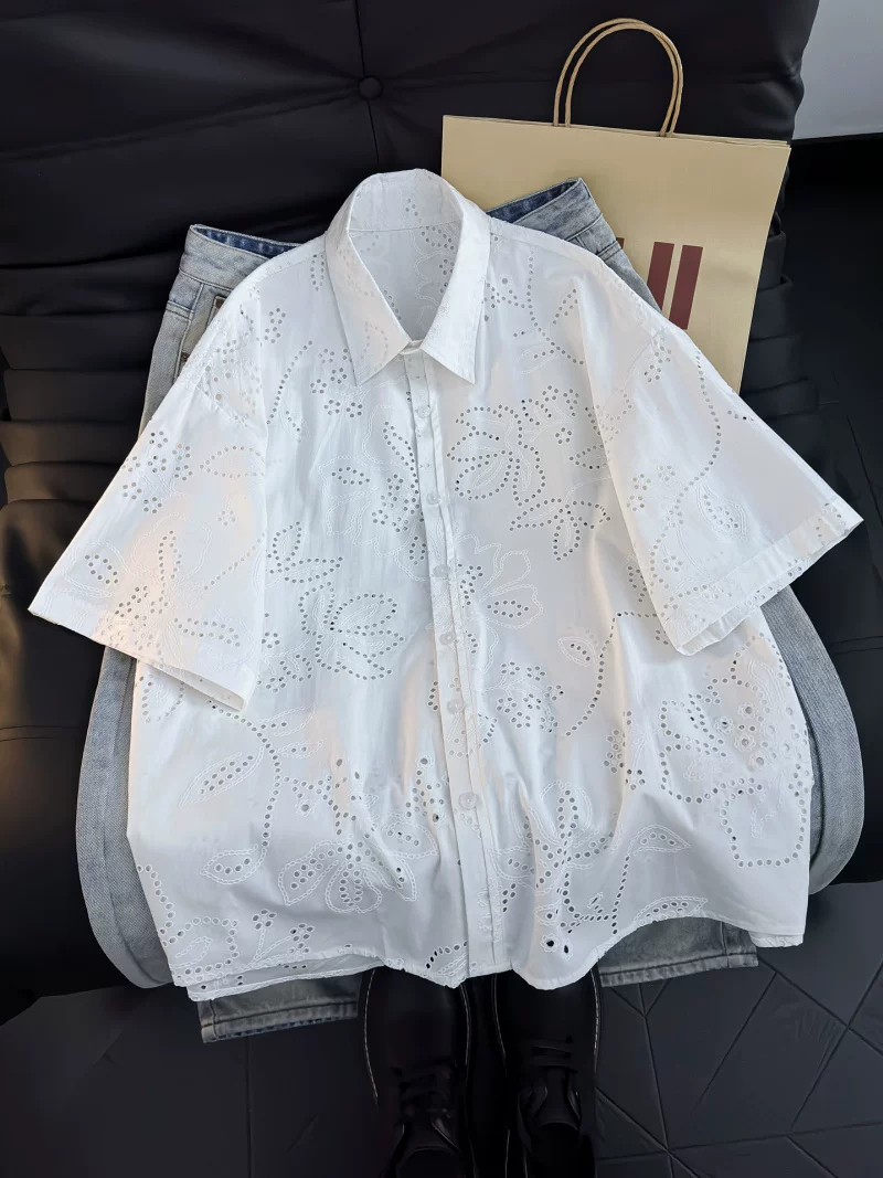 Áo sơ mi ngắn tay kiểu Mỹ dành cho nam và nữ, áo kiểu dáng rộng rãi thoáng khí mùa hè, áo khoác thiết kế thời trang.